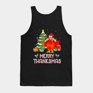 Turkey Santa Merry Thanksmas Christmas Thanksgiving Tank Top